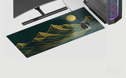 Image of Gold Moonlit Range Premium Desk Mat | Anti-Skid | Anti-Slip | 80 x 30 cm | Laptop Mat for Work from Home /Office /Gaming- Extended Mouse pad and Keyboard Desk mat