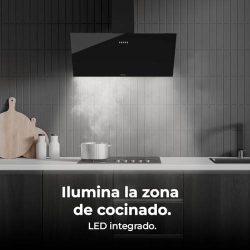Miniatura 12 de Cecotec Campana Decorativa De 90cm Bolero Flux Dm 906500 Glass Black A. Motor 165w, Bajo Consumo, Frontal Vidrio Negro, Succión 650m3 H, Control Mecánico, 3 Niveles Potencia, Luz Y Filtro De Carbono