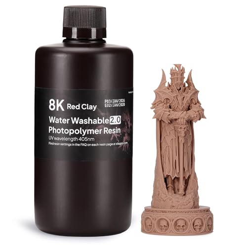 Image of ELEGOO 8K Water-Washable Resin 2.0 - Ideal for Miniatures and Detailed Models with Strong, Tough Prints. Fast-Curing Low-Odor Photopolymer for MSLA /DLP /LCD 3D Printers (385-405nm), Red Clay 1000g