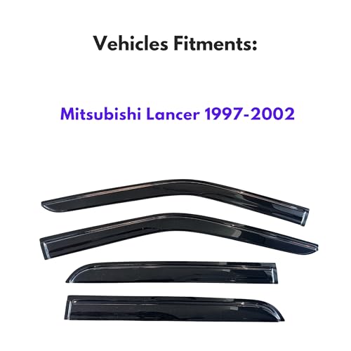 Image of KPY Window Visor Compatible with Mitsubishi Lancer 1997-2002, 4PC Rain Guard Side Window Vent Deflectors Tape-On Mugen Style, 1997 1998 1999 2000 2001 2002
