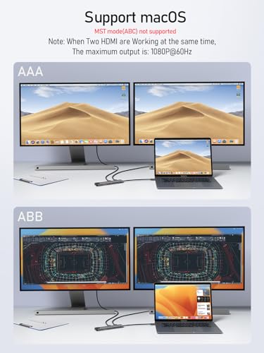 Lemorele USB C Dual HDMI Docking Station 11 in 1, USB C Dual Monitor Hub with Gigabit Ethernet, 2*HDMI, 4*USB, PD 100W, USB-C 3.0 Data, SD/TF, Suitable for MacBook/Dell/HP/Surface/Lenovo/Windows - Image 5