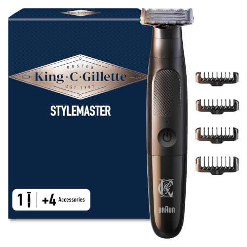 King C. Gillette Tondeuse Barbe Homme, 4 Sabots, Noire – Electrique, sans Fil, Etanche, Lame 4D Durable et Affutée pour Définir les Contours, Peignes pour...