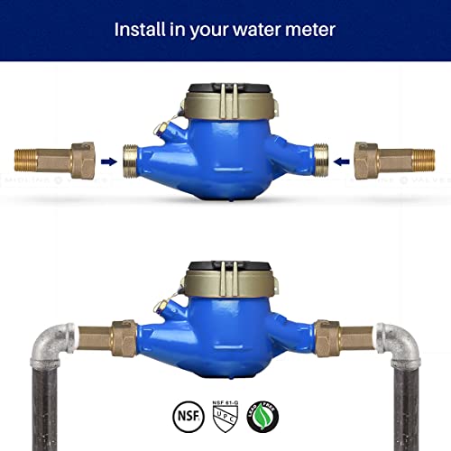 Image of Midline Valve XND0012-OM Brass Water Meter Coupling Adapter Pipe Fitting; with Nut and Gasket; 1 /2'' MIP x 3 /4'' FIP
