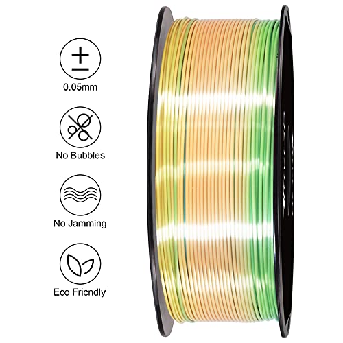 Image of Silk Yellow Green Multicolored Fast Color Gradient Change PLA 3D Printer Filament, 1.75mm 1Kg Multi Colored Rainbow 3D Printing Material, Widely Fit for 3D Printers by TTYT3D