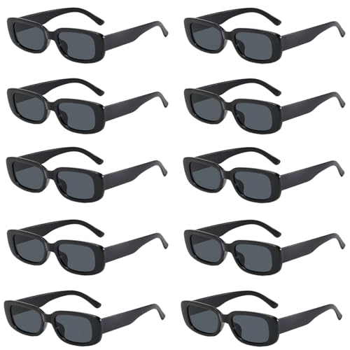 DragonX2 10 Pièces Lunettes De Soleil Fête, Style Années 90, Noir Lunettes De Soleil Étroites Rectangulaires Pour Hommes Et Femmes
