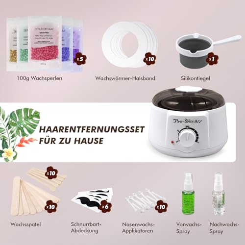 Waxing set, Professionell Wachswärmer Wachs Haarentfernung mit 500g Wax Warmer mit Wachsperlen, Waxing Maschine Set, Wax Maschine für Wachs Haarentfernung Perlen