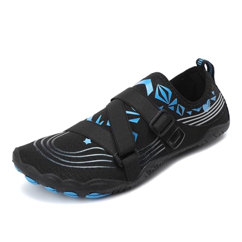 Water Shoes Mens Womens - Quick-Dry Barefoot Swim Beach Pool Wide Shoes Adjustable Aqua Shoe for Hiking Walking Diving Surf Outdoor Water Sports (Black, US Footwear Size System, Adult, Men, Numeric, Wide, 12)