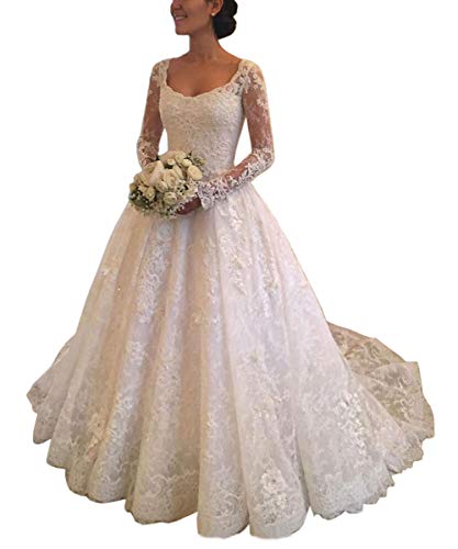 Women's Modest Wedding Dress for Bride 2020 Lace Long Sleeve