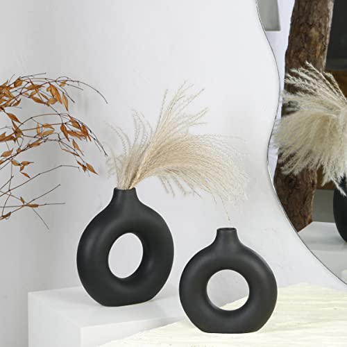 Janxvii Black Vases Home Decor - Ceramic Flower Vase Set 2 - Pampas Grass Vase Boho Decor For Living Room Coffee Table Shelf Entryway Decorative - Minimalist Modern Pottery Aesthetic Centerpiece #TOP4
