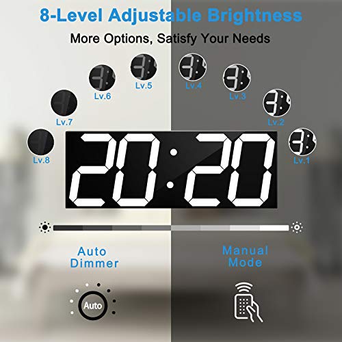 Image of CHKOSDA LED Large Digital Wall Clock, Oversize Wall Clock with 6 inch Numbers, Remote Control Count up /Countdown Timer Clock, Auto Dimmer, Big Calendar and Thermometer(White)