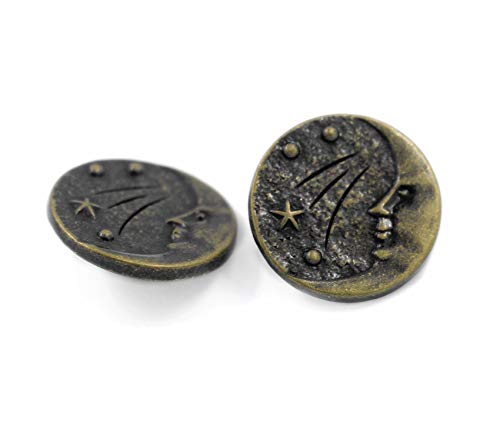 Bezelry 12 Pieces Starry Night Man In The Moon Metal Shank Buttons. 20Mm (3/4 Inch) (Antique Brass) #TOP3