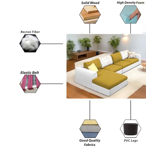 Image of Koza LHS 6 Seater L Shape Sofa Set for Living Room (Yellow Grey Fabric) Premium Fabric Sofa