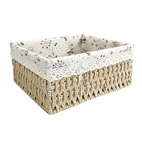 Pcscevcr Cesta de almacenamiento de ratán, cestas de mimbre con forro extraíble, cesta de bandejas de servir, para baño, cocina, hogar, escritorio, decoración de estantes (beige, M)