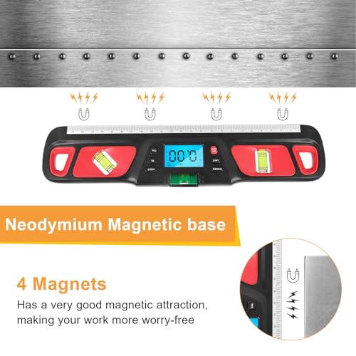 POENVFPO Digitale Wasserwaage, LCD-Display, Multifunktionale Elektronische Wasserwaage und Winkelmesser für Winkel und Neigungen, Hausrenovierung, Tischlerprojekte (Rot)