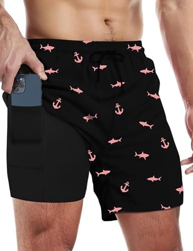 Buauty Mens Swim Trunks with Compression Liner 5 Inch Inseam Swim...