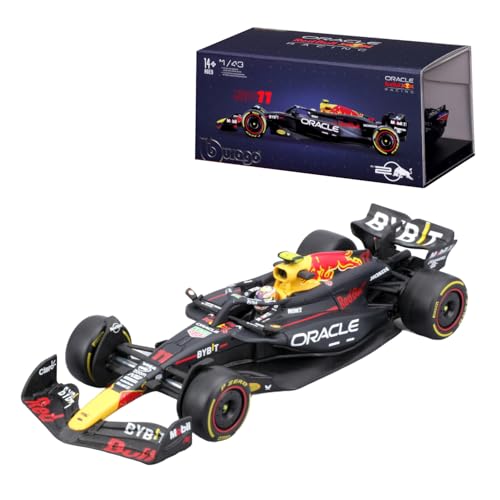 Bburago Formel 1 Oracle Red Bull Racing RB20 (2024): Modellauto im Maßstab 1:43, mit Fahrer #11 Sergio Pérez, Hardcase, 12,5 cm, schwarz (18-38098P)