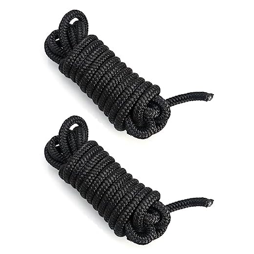 QWORK Cuerda Nautica de Amarre, Cuerdas multipropósito, Cuerdas para Barco, Yate, 10mm x 4.5m, 2 Pieza, Negro