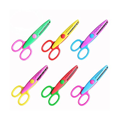 AKOAK 5" 6 Pcs/Set Children Kids Paper Craft Scissors 6 Cutting Patterns Curved Edges DIY Decorative Scissor for Scrapbook Album Photos