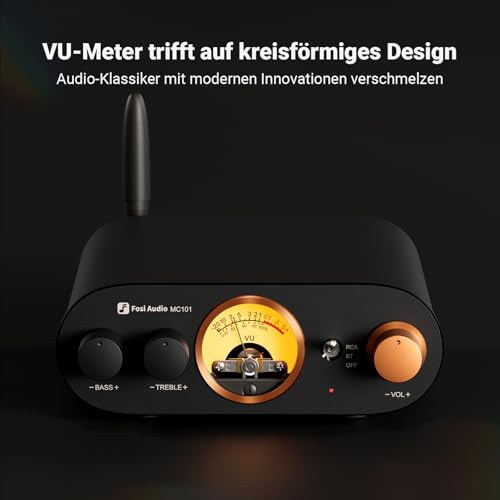 Fosi Audio MC101 Bluetooth 5.3 Hi-Fi Verstärker mit VU Meter, 100W x 2 Stereo Verstärker 2 Kanal...
