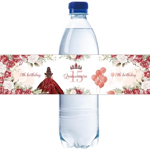 Décorations de fête d'anniversaire Mis 15 Quinceanera étiquettes bouteille rouge lot de 32