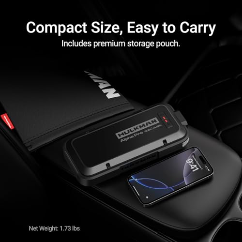 Image of Hulkman Alpha Pro 1500A Jump Starter, 44.4Wh High-Capacity Car Battery Jump Starter, PD65W Fast Charging in & Out, 3.3 inch Smart Display Jump Box, 12V Jump Pack for 7.5L Gas /4.5L Diesel, Solid Black