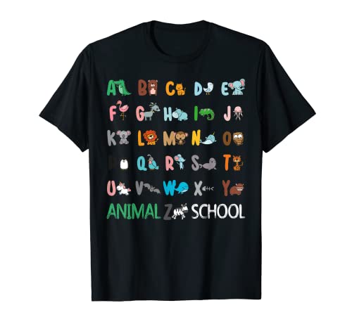 Divertido alfabeto Animal School A-Z aprendizaje PreK Kindergarten Camiseta