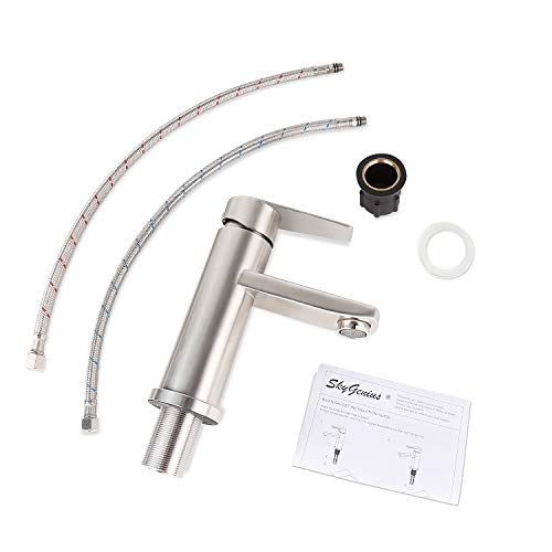 SkyGenius Single Hole Bathroom Faucet, Stainless Steel Bathroom Faucet Brushed Nickel