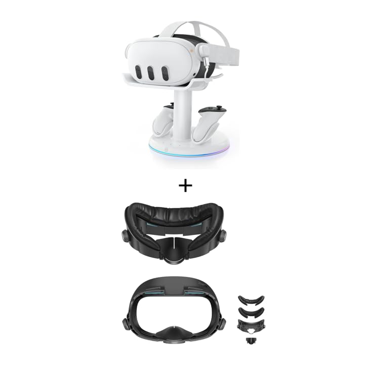 AMVR RGB Charging Dock &amp; Upgraded Face Cover Pad Facial Interface Compatible with Meta/Oculus Quest 3 Accessories