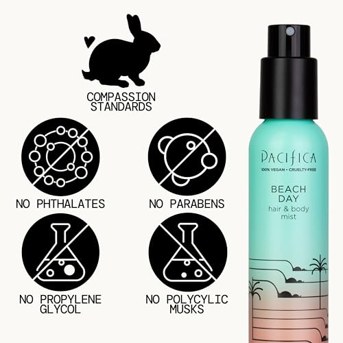 Image of Pacifica Beach Day Hair Mist Perfume & Full Body Spray for Women - Body Mist Fragrance w /Bergamot, Orange Flower, Sandalwood, Amber, Musk & Suede Leather - Clean Beauty Alcohol-Free, Vegan 5 oz