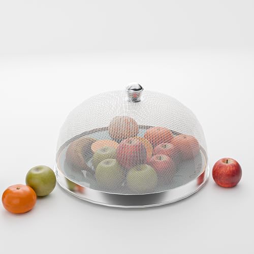 Image of Kuber Industries 10 Inch Mesh Guard Stainless Steel Food Cover Dome | Dish Cover Net Basket for Kitchen & Outdoor Use | Protects Food from Mosquitoes, Insects and Flies | Silver