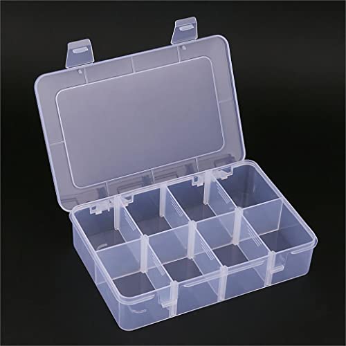 Image of 2 Pcs 8 Grids Clear Organizer Box Plastic Storage Container with Adjustable Dividers for Electronics Jewelry Beads Art DIY Crafts Fishing Small Parts