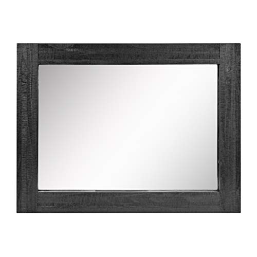 Stonebriar Rustic Rectangular Black Painted Wood Frame Hanging Wall Mirror For Vertical Or Horizontal Display, 24" X 18" #TOP2