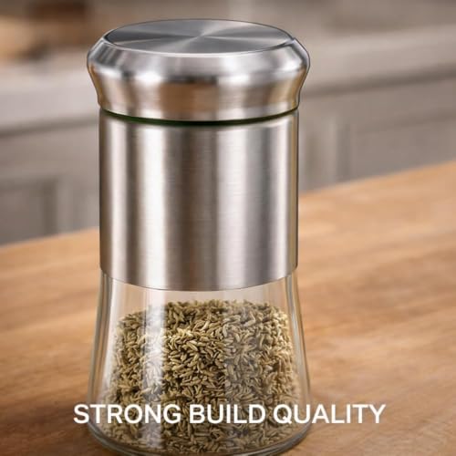 Image of Zapsol Stainless Steel Salt and Pepper Shaker Set of 2 | Moisture Proof Spice Dispenser with Glass Bottom,Refillable Seasoning Container for Kitchen Dining Table