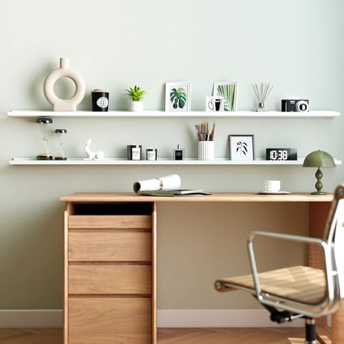 Image of White Floating Shelves for Wall Decor, 71 in Shelf with Lip Set of 2