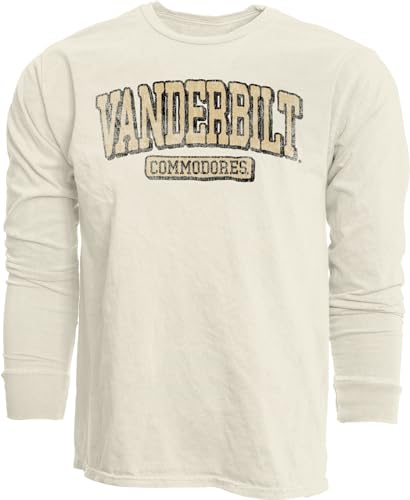 Vanderbilt Commodores NCAA Officially Licensed Long Sleeve T-Shirt Ivory Dyed Ringspun Vintage, Medium