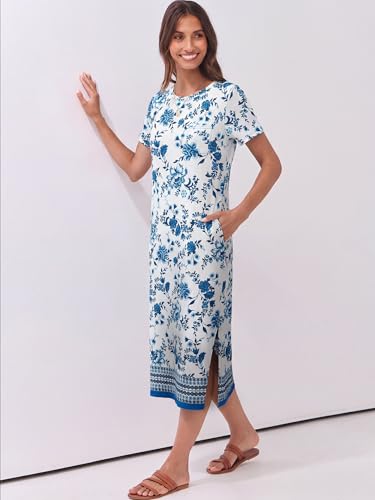 Image of ANRABESS Womens Midi Dress,Summer Long Tshirts Dresses,Short Sleeve Split Stripe,Comfy Travel Beach Vacation Casual Wear