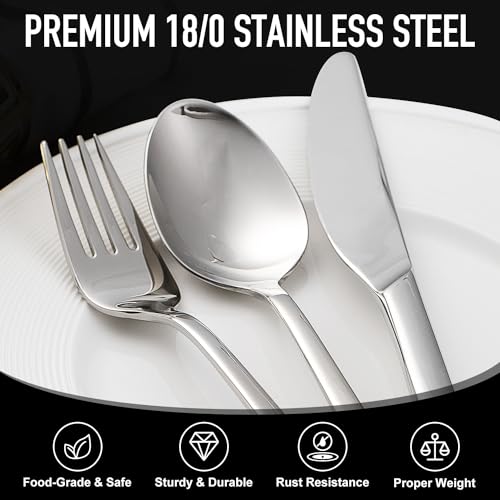 Image of 21-Piece Modern Stainless Steel Silverware Sets with Organizer Tray Silver Tableware Cutlery Set Fork Spoon and Knife Flatware Sets Heavy Duty Eating Kitchen Utensil Set Service for 4, Dishwasher Safe