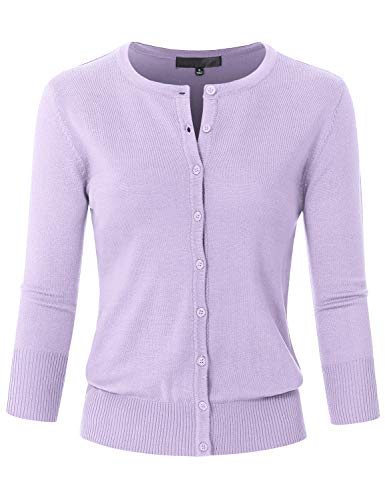 Image of Women's 3 /4 Sleeve Crew Neck Button Down Stretch Knit Cardigan Sweater (S-3XL)