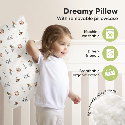 Image of KeaBabies Organic Toddler Pillow with Pillowcase, Jumbo 14X20 (Barn) | Soft Cotton Toddler Pillows for Sleeping, Machine Washable, Perfect for Travel, School, Daycare, Nap, Kids Toddler Bed Set