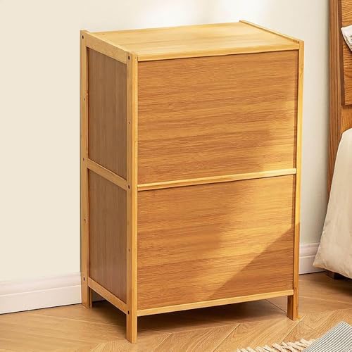 Comodino in bambù, porte in rete di rattan, comodino a 2 livelli con ante magnetiche, armadio compatto per camera da letto e soggiorno