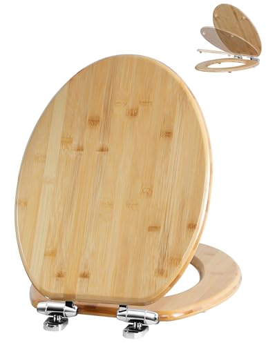 Angol Shiold ELONGATED Bamboo Toilet Seat Quick Release
