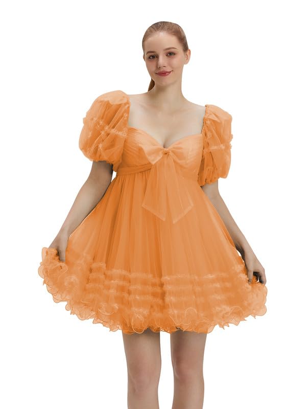 Fokissy Tulle Homecoming Dresses for Teens Puffy Short Prom Dress Ruffle Princess Formal Party Gowns Dresses