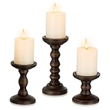 Romadedi Wood Candle Holders for Pillar - Set of 3 Tall Rustic Vintage Wooden Candlestick Holder, Farmhouse Candle Stand for Fireplace Mantle Shelf Table Retro Home Decor, Dark Brown, 3.9'/6'/ 8.3'