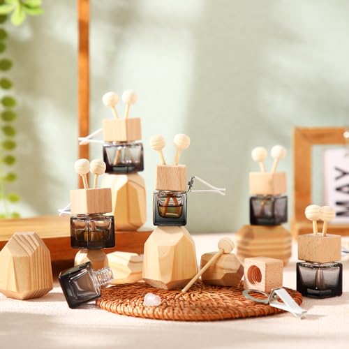 Image of Zubebe 30 Pcs Car Air Freshener Diffuser with Vent Clip Empty Car Diffuser Bottles for Essential Oil Perfume Glass Bottle with Wooden Caps Stick (Gradient Black)