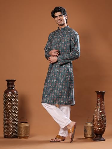 Image of Pro-Ethic Style Developer Men's Cotton Printed Kurta Pajama Set Traditional Outfit | Mandarin Collar (E-129)