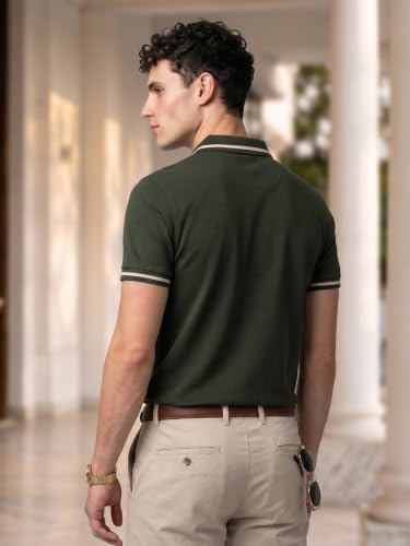 Image of Veirdo Pure Cotton Half Sleeves Regular Fit Plain Solid Classic Polo Colored Collar T-Shirt for Men (Colors: Olive, Maroon, Navy, Black, Green & Orange)