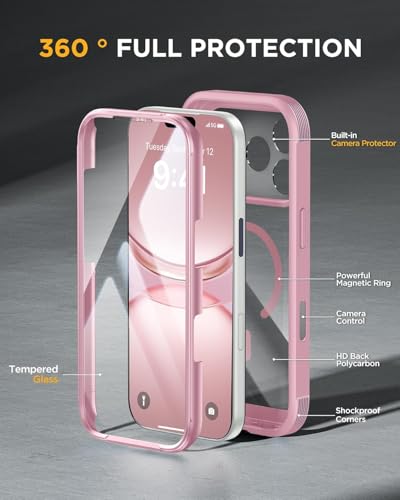 Image of Miracase for iPhone 17 Pro Max Case 6.9 inch Full-Body Phone Case with Built-in Glass Screen Protector& Full Camera Protector,[Magnetic with MagSafe] Drop Proof 17 ProMax Cover, Lilac