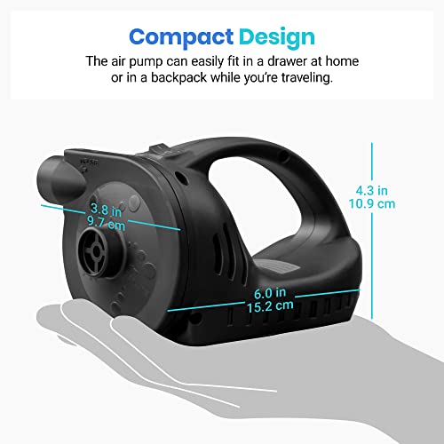 Etekcity Electric Air Pump Rechargeable Air Mattress Portable Pump For Inflatables, Quick-Fill Inflator Deflator With 3 Nozzles, Type-C Usb Cable, Dc 5V , Black #TOP6