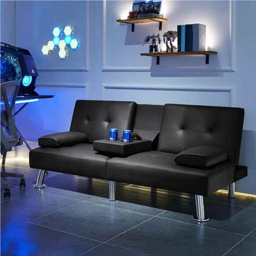Yaheetech YT-00093756 Convertible Sofa Bed Adjustable Couch Sleeper Modern Faux Leather Recliner Reversible Loveseat Folding Daybed Guest Bed thumb #6