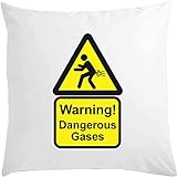  Coussin humoristique avec inscription « Warning Dangerous Gases » - 40 x 40 cm - Avec rembourrage blanc
